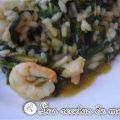 Risotto de collejas, espárragos y gambas