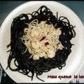 Spaghetti al nero di seppia con Gulas al Ajillo