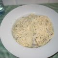 Espaguetis con setas y nata