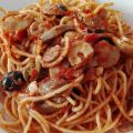 Espaguetis a la Puttanesca ( con champiñones )
