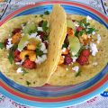Tacos de Chorizo, Gambas y Requesón