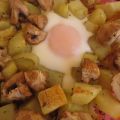 Patatas con champiñón y huevo al horno
