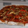 Pizza Integral con verdura y chorizo.