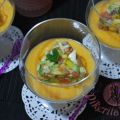 Tartar de Langostinos sobre gazpacho de mango
