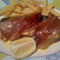 truchas con jamón y patatas fritas