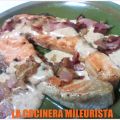 Salmón en salsa de Bacon ahumado y Cebolla