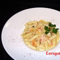 MACARRONES A LA CREMA CON GAMBAS Y CALABAZA