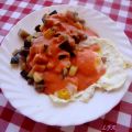 Pisto de berenjenas y calabacin con salmorejo