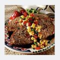 Picante pastel de carne con salsa de aceitunas