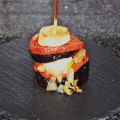 Pintxo de berenjena, tomate y queso de cabra
