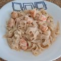 Fetuccini Alfredo con gambas