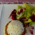 Arroz blanco con berenjenas confitadas