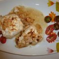 Merluza con gambas, gratinada con mayonesa.