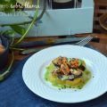 Mejillones sobre llama y Patata Limón