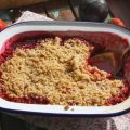 ROASTED PLUM & APPLE CRUMBLE WITH STRAWBERBIES.