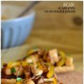Bocado de pollo y tofu con mermelada de pimiento