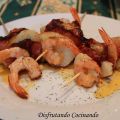 Brochetas de patata con langostinos