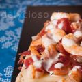 Tosta de Gambas, jamón y queso