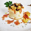 Timbal de pan con ceps, foie y salsa de Oporto
