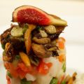 Huevo frito con verduras y setas