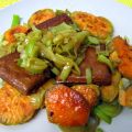 Tofu ahumado con puerros y boniatos