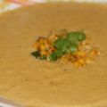 Sopa de maíz y leche de coco con lima.