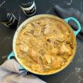 Solomillo con champiñones en salsa de queso