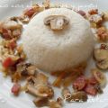 Arroz blanco con champiñones y jamón