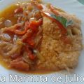 Bacalao encebollado con almendras.