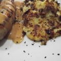 Rosti de patata con Bratwurst y salsa de setas