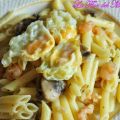Macarrones con champiñones y gambas