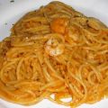 Espagueti con Leche de Coco y Gambas