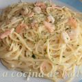 Espaguetis con Gambas y Salmón Ahumado