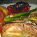 Conejo asado con castañas
