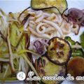 Parrillada de verduras con spaghetti de calamar