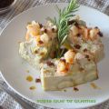 PASTEL LIGERO DE ALCACHOFAS Y LANGOSTINOS