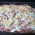 Pizza de york, champiñones y cebolla