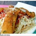 Spaguettis con finger de pollo