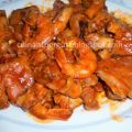 Pies de cerdo con gambas y chocolate