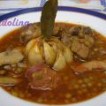 lentejas estofadas con costillejas y champiñones