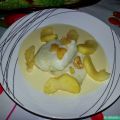 Merluza a la naranja con manzana caramelizada