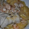 MERLUZA AL HORNO CON GAMBAS Y GULAS