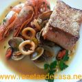 Salmón a la plancha con guiso de gambones y[...]