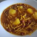 Fideos con patatas y alubias