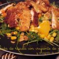 Ensalada de rúcula con crujiente de pollo y[...]