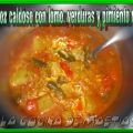 Arroz caldoso con lomo, verduras y pimiento rojo