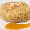 Bulgur con solomillo y salsa de melocotón