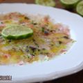 CARPACCIO DE GAMBAS CON VINAGRETA DE LIMA.