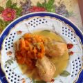 Jamoncitos de pollo al vino con zanahorias.