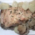 Salmón al horno con papas y champiñones
